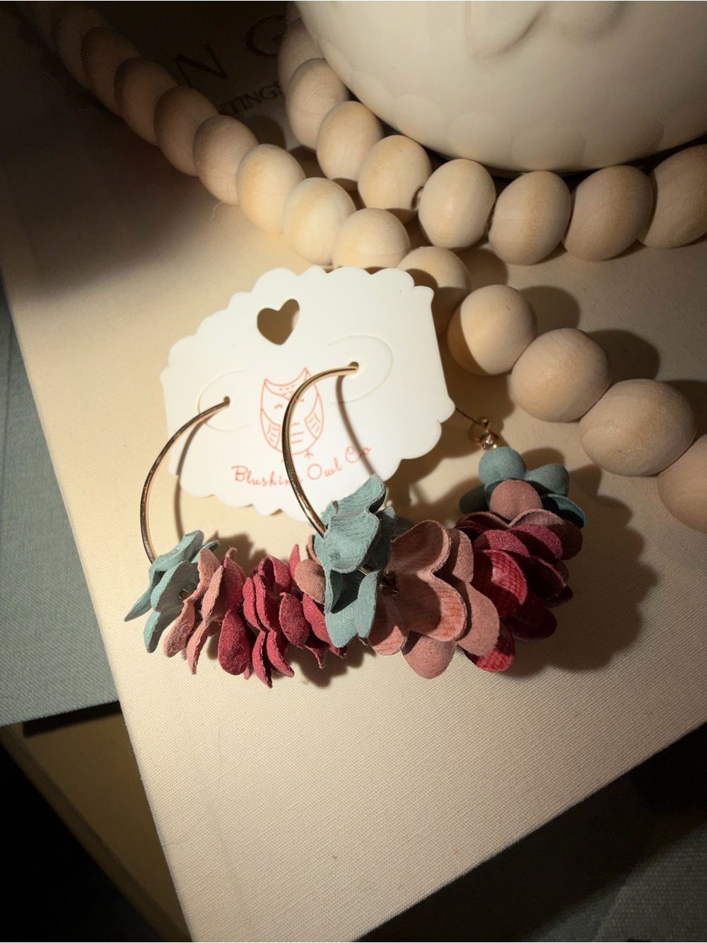 Blushing owl Co Floral Hoop Earrings - Dusty Rose ,blue and dusty pink NWT